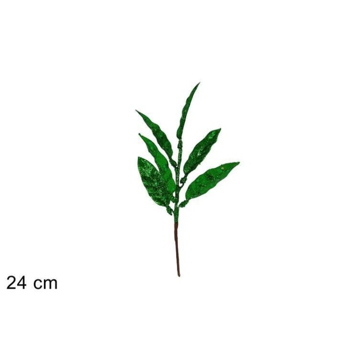 STELO FOGLIE GLITTERATE 24 CM VERDE